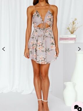Hello Molly Dusty Pink Floral Tie-Front Tiered Mini Dress